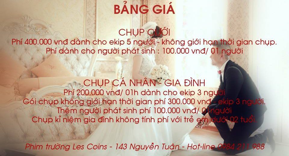 Bảng giá chụp ảnh tại Phim trường Les Coins