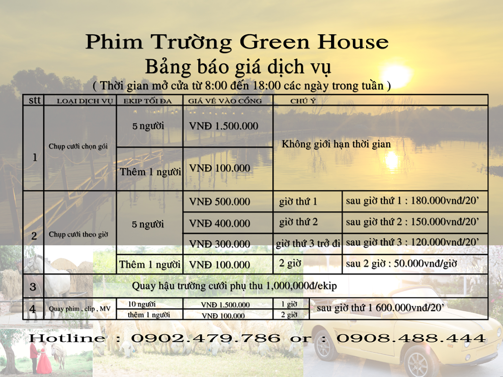 Bảng giá phim trường Green House